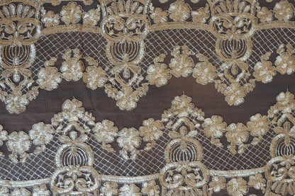 Bronze Satin Table Sheet with Embroidered Lace Panels (6 Seater)