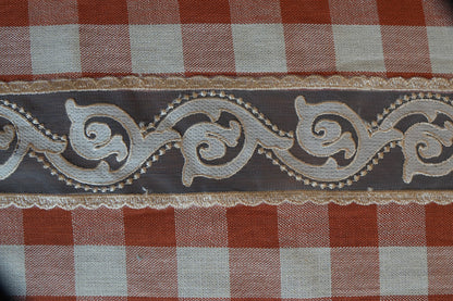 Rust Orange Gingham Check Table Sheet with Scroll Lace Panel (6 Seater)