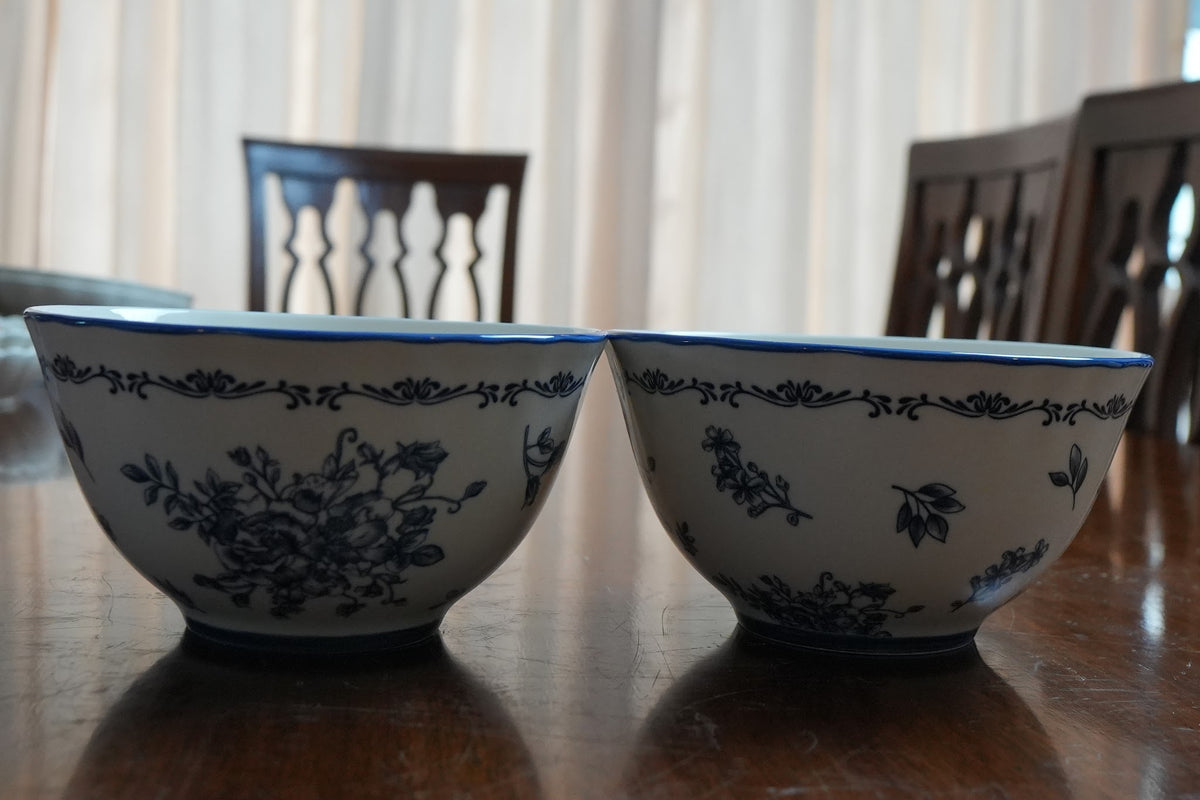 Indigo Rose Ceramic Deep Serving Bowl (Set of 2)