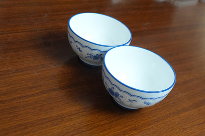 Blue Sprig Scalloped Ceramic Soup Bowl Set of 2