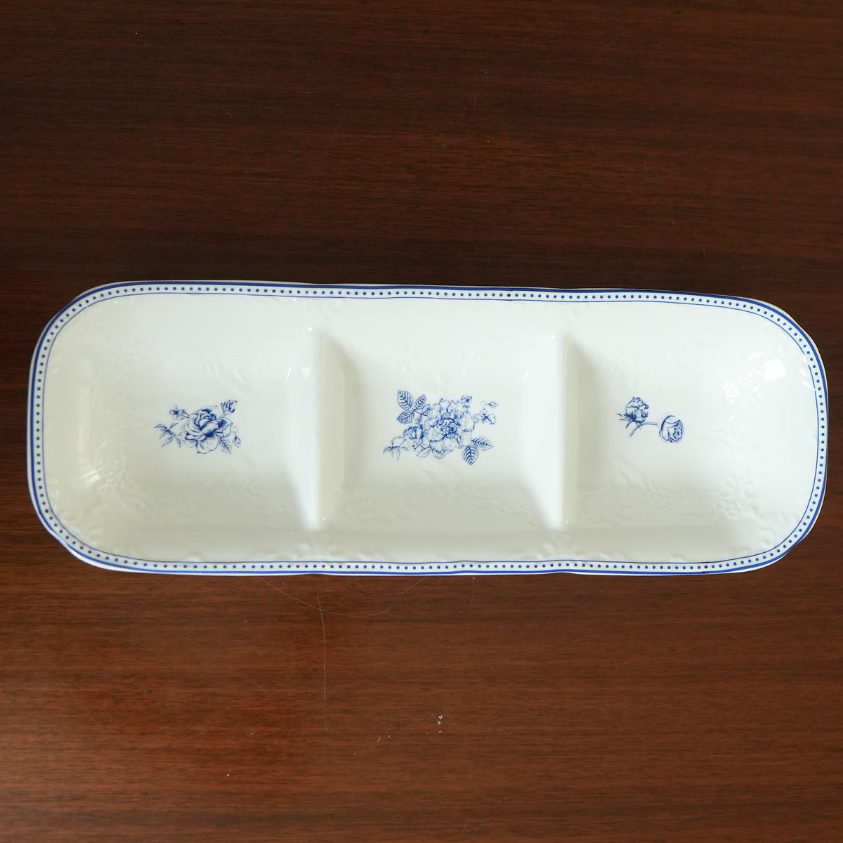 Delft Rose Ceramic 3-Compartment Serving Platter