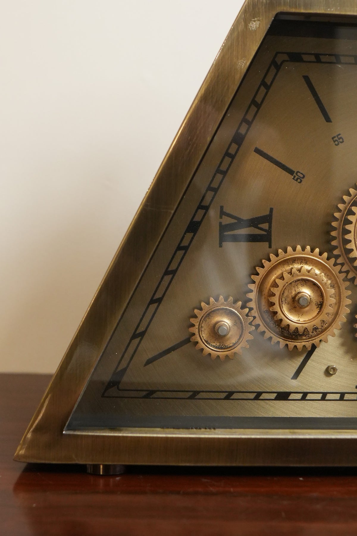 Antique Brass Pyramid Gear Table Clock
