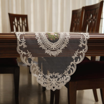 Ivory Rose Medallion Sheer Lace Table Runner (Small)
