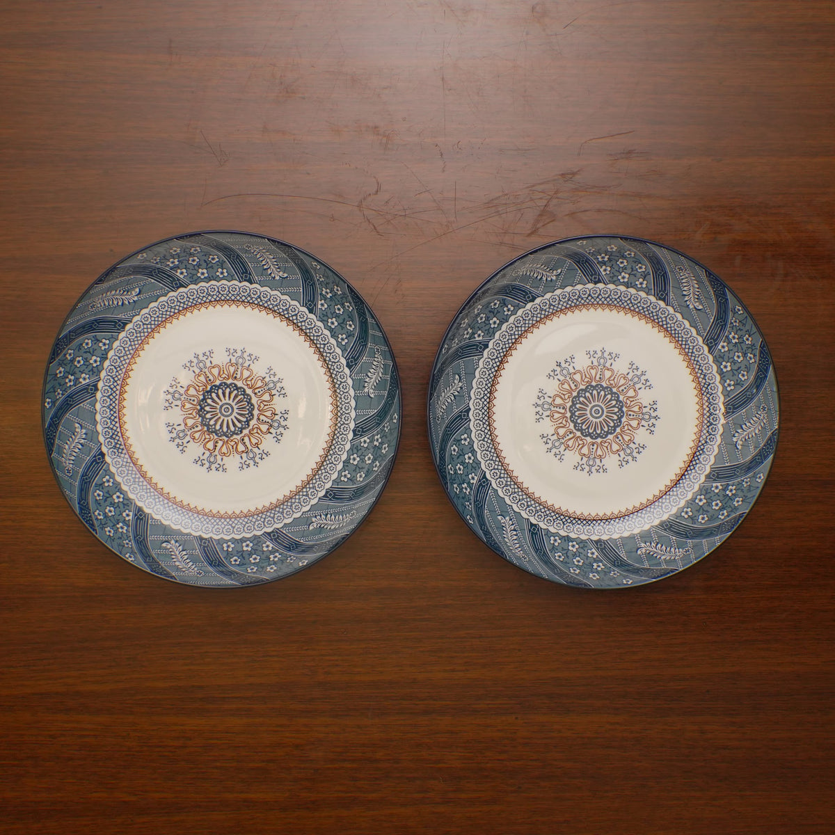 Teal Mandala Ceramic Serveware - Round Serving Platter (Medium) | Set of 2