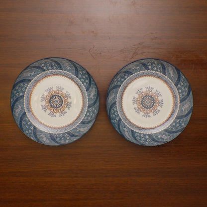 Teal Mandala Ceramic Serveware - Round Serving Platter (Medium) | Set of 2