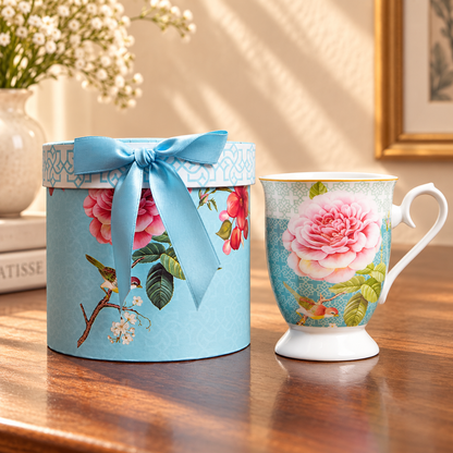 Aqua Rose Ceramic Mug with Round Gift Box