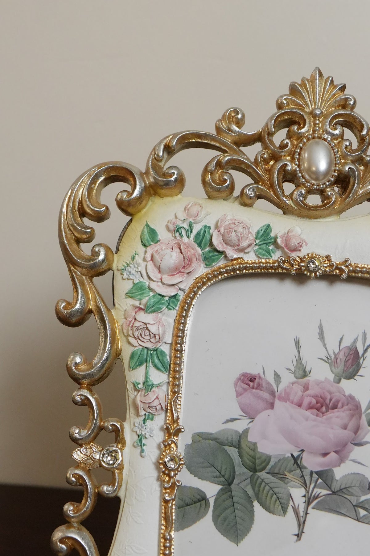 Ivory & Gold Filigree Photo Frame with Rose Accents