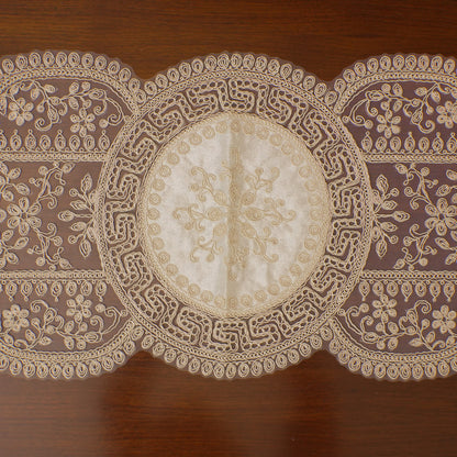Ivory Greek Key Medallion Lace Table Runner (Long)