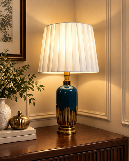 Teal & Gold Drip Ceramic Table Lamp