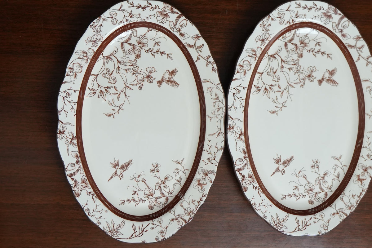Cinnamon Songbird Ceramic Oval Serving Platter Set of 2
