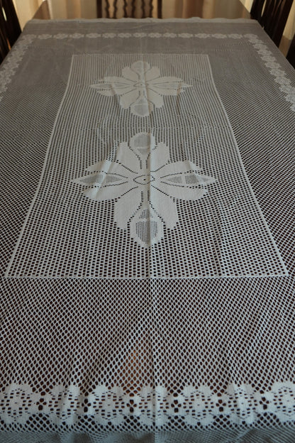 White Floral Net Lace Table Sheet (6 Seater)