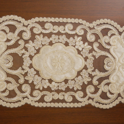 Ivory Satin Scroll Lace Table Runner (Small)