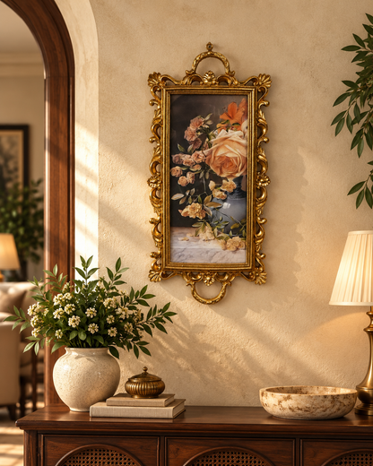 Peach Rose Art in Antique Gold Hanging Frame