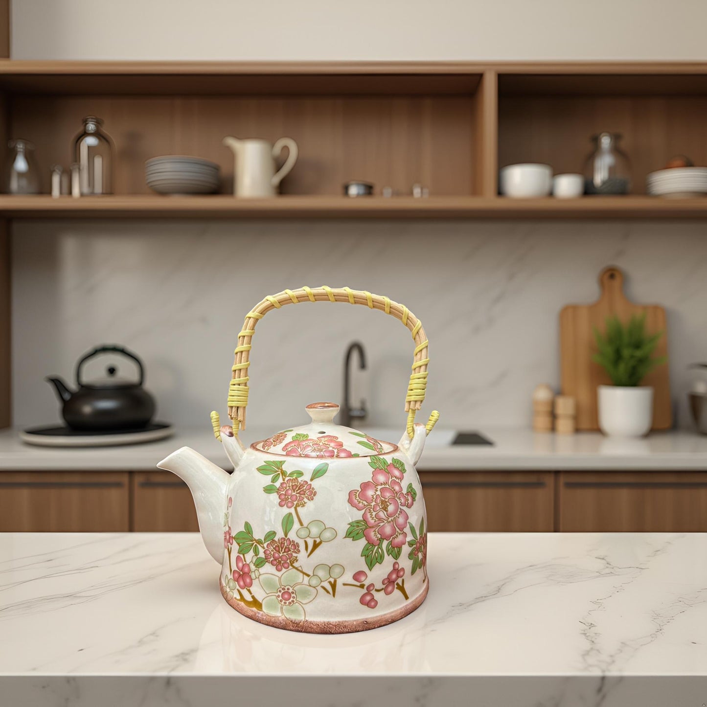 Oriental White & Pink Teapot with Sieve