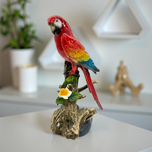 Elegant Parrot Figurine on Branch – Tabletop Accent (small)