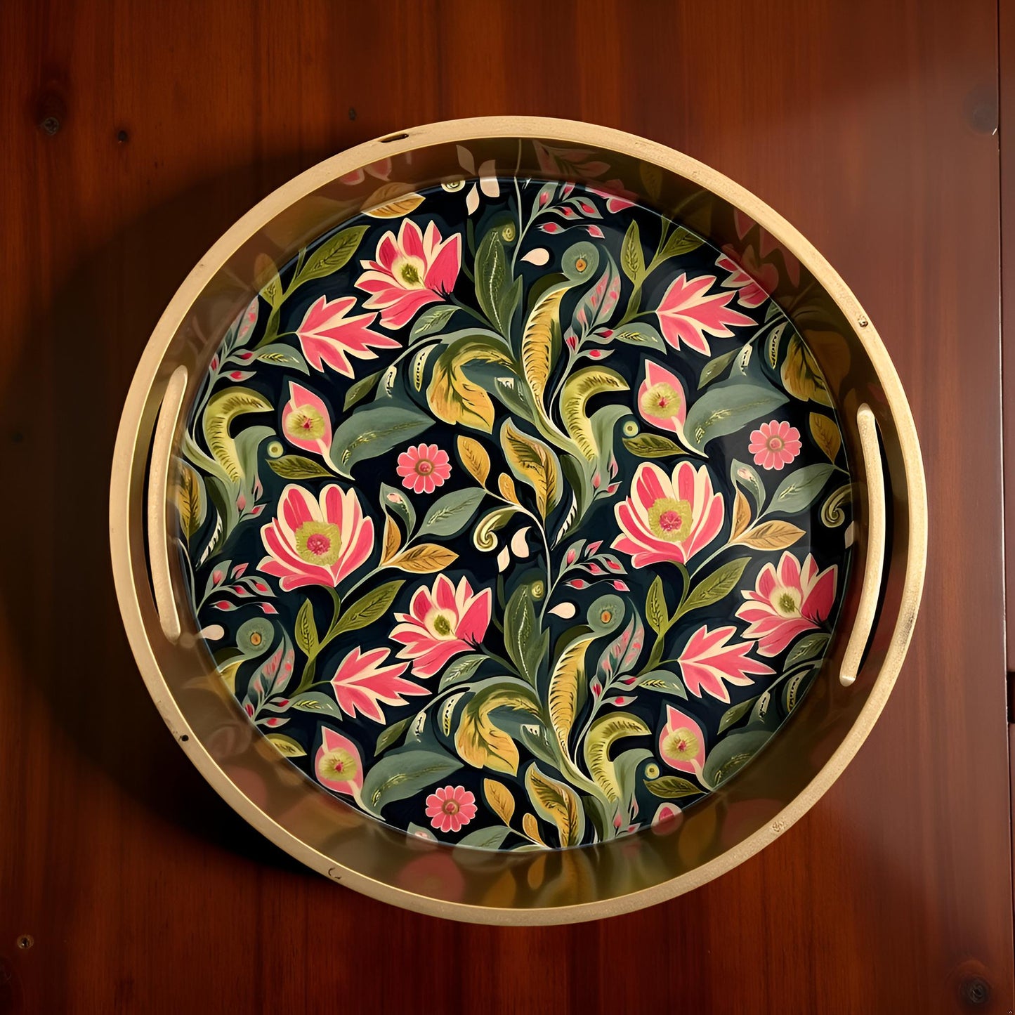 Emerald Petals Collection - Medium Round Tray