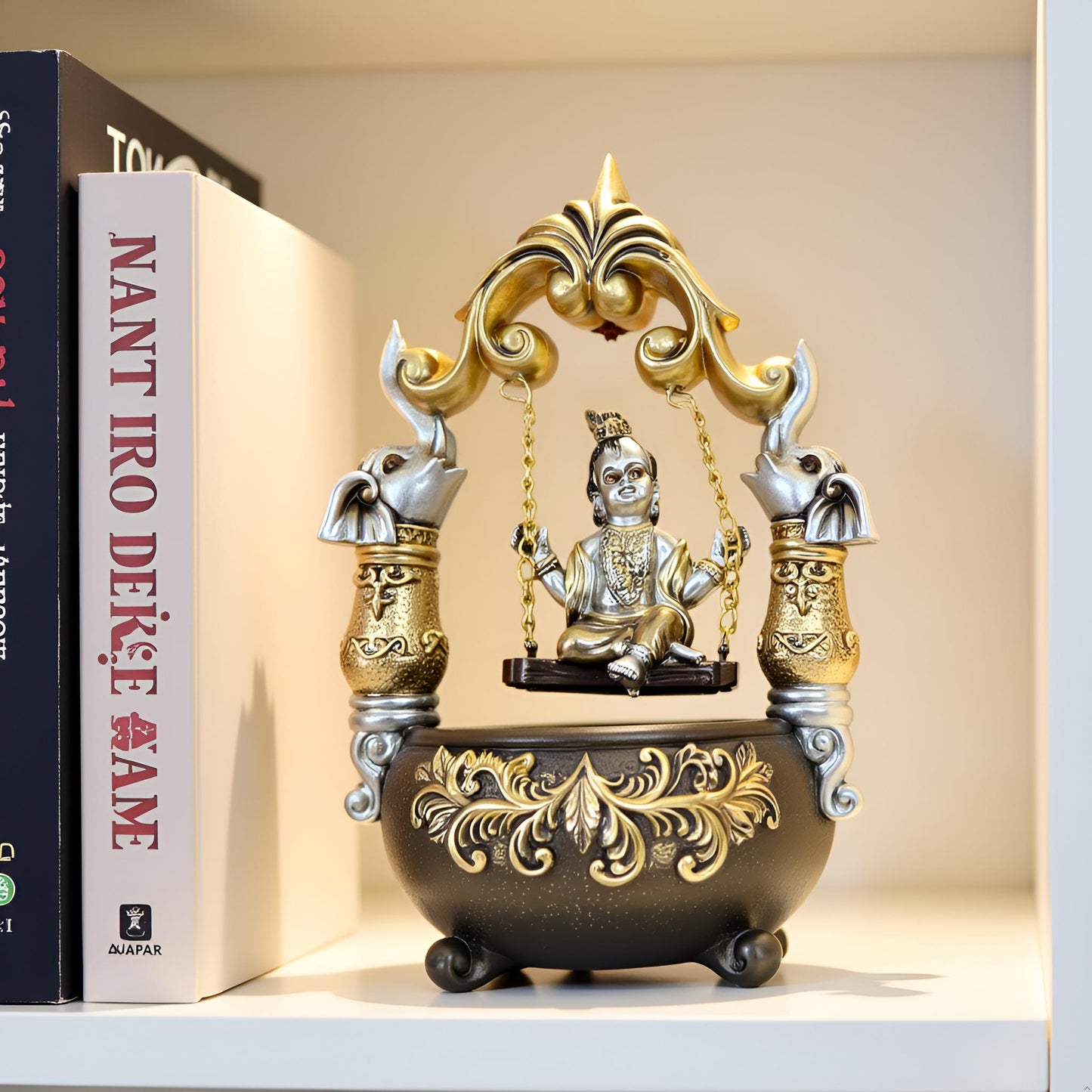 Lord Krishna on Elephant Swing Idol – Decorative Krishna Jhula Statue