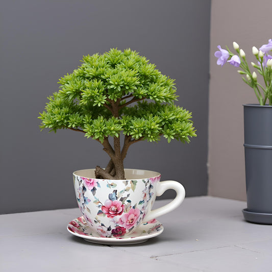 Decorative Oversized Floral Cup and Saucer Style – Ceramic Planter