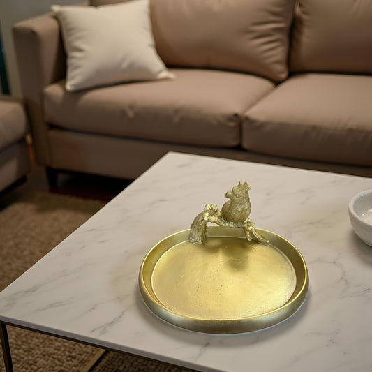 Luxury Golden Decorative Tray with Bird Design