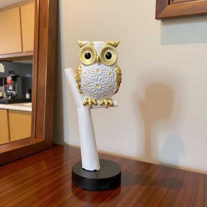 White and Gold Owl Figurine - Medium
