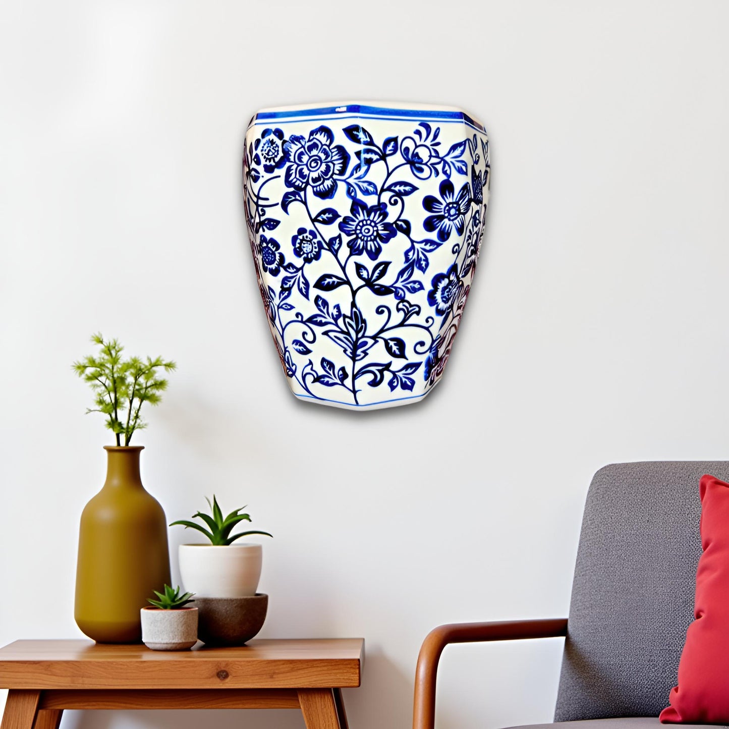 Oriental Blue & White Wall Vase - Blue Pottery Collection