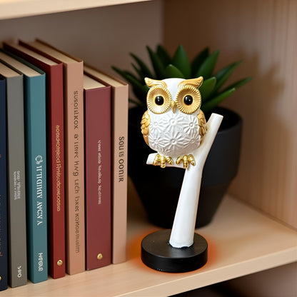 White and Gold Owl Figurine - Small