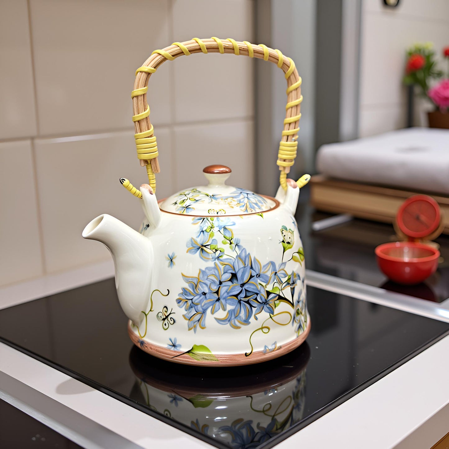 Oriental Blue & White Teapot with Sieve