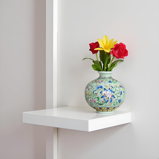 Round Ceramic Vase with Multicolor Floral Oriental Design