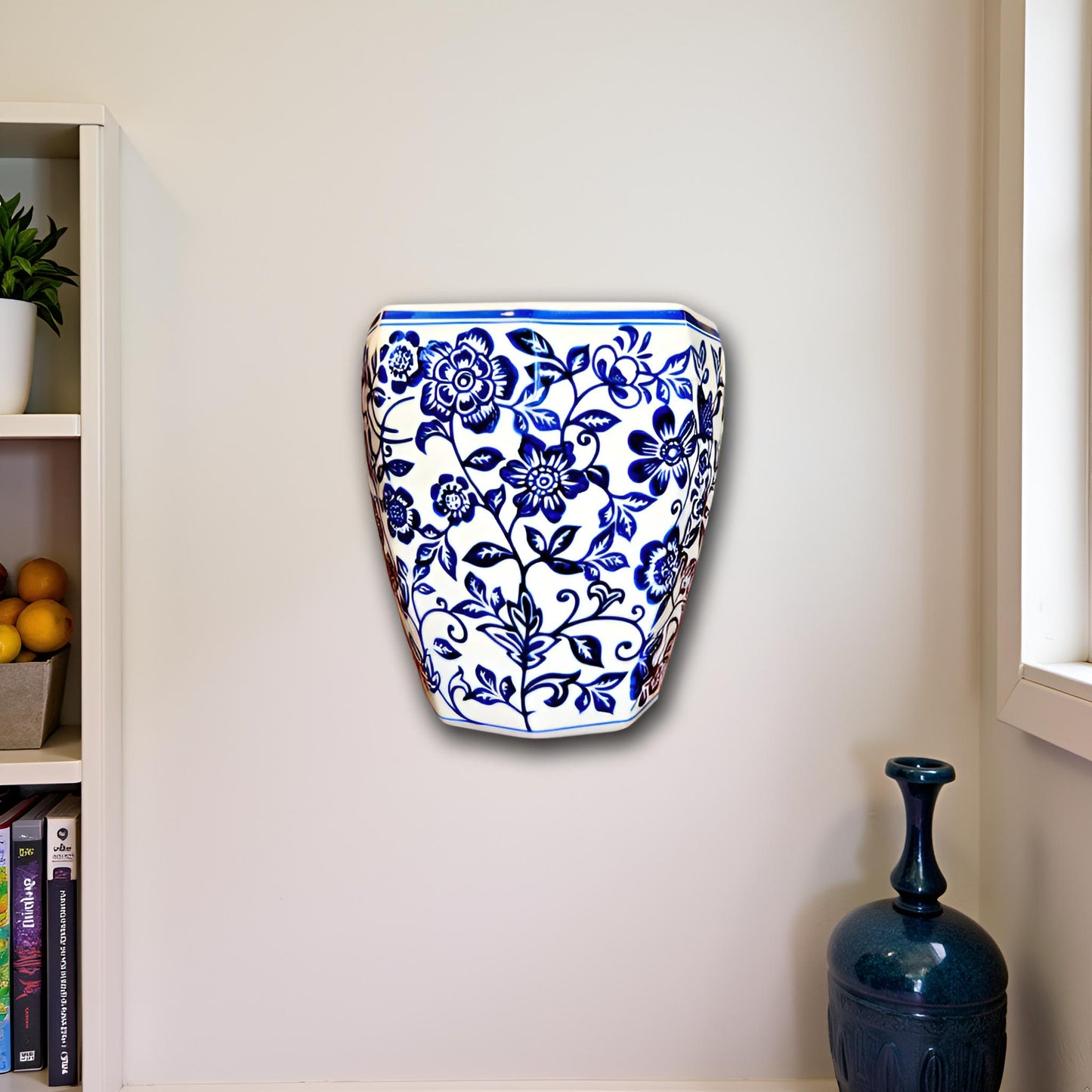 Oriental Blue & White Wall Vase - Blue Pottery Collection