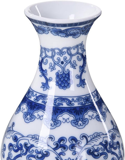 Blue and White Ceramic Vase with Classic Floral Oriental Pattern