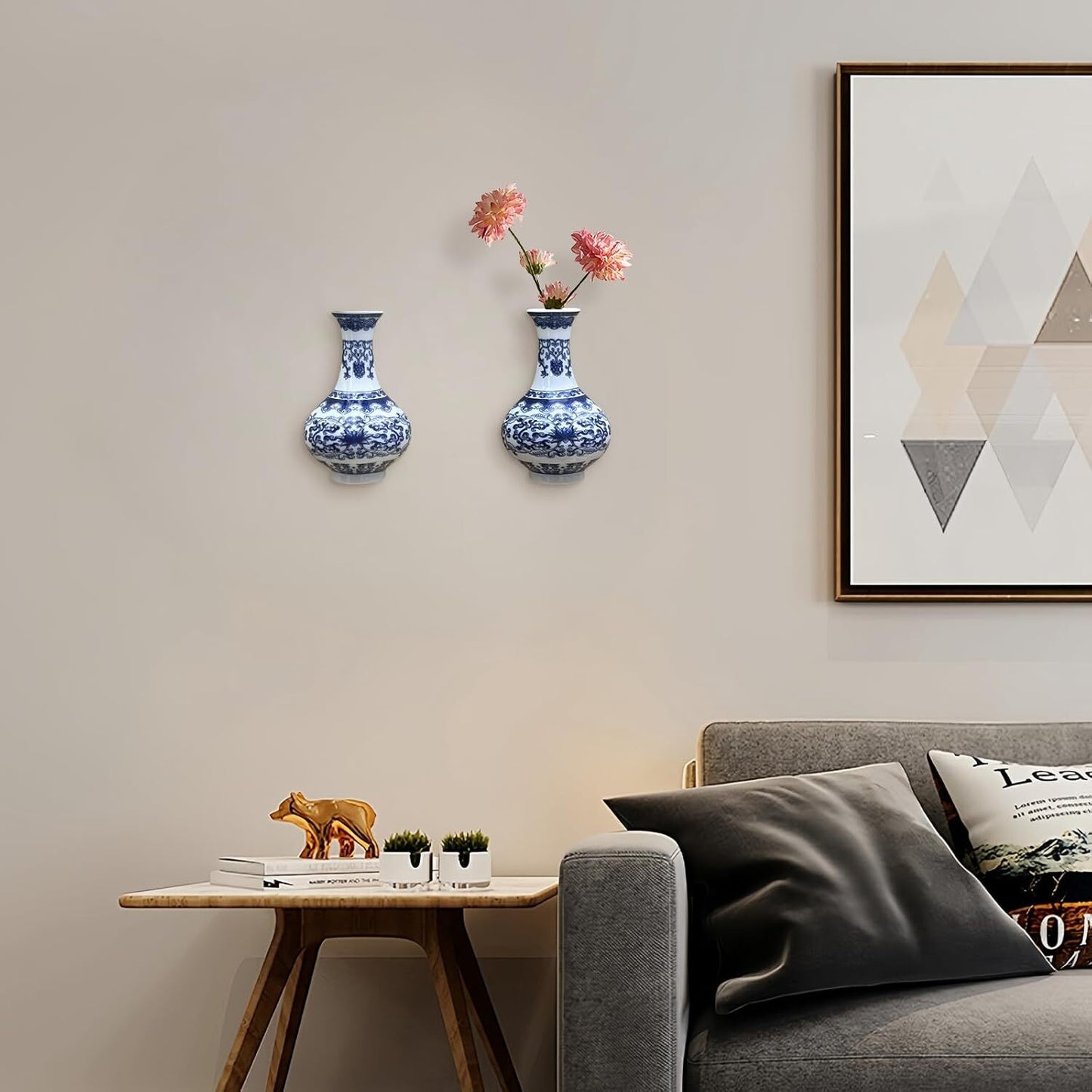 White Porcelain Wall Vase | Handmade Chinoiserie  ( set of 2)