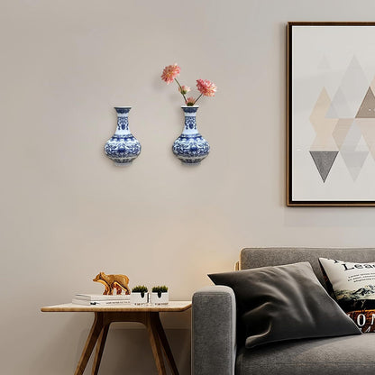 White Porcelain Wall Vase | Handmade Chinoiserie  ( set of 2)