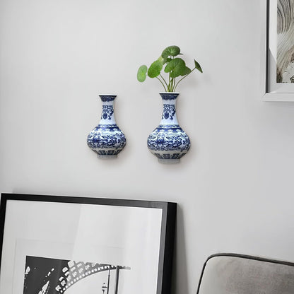 White Porcelain Wall Vase | Handmade Chinoiserie  ( set of 2)