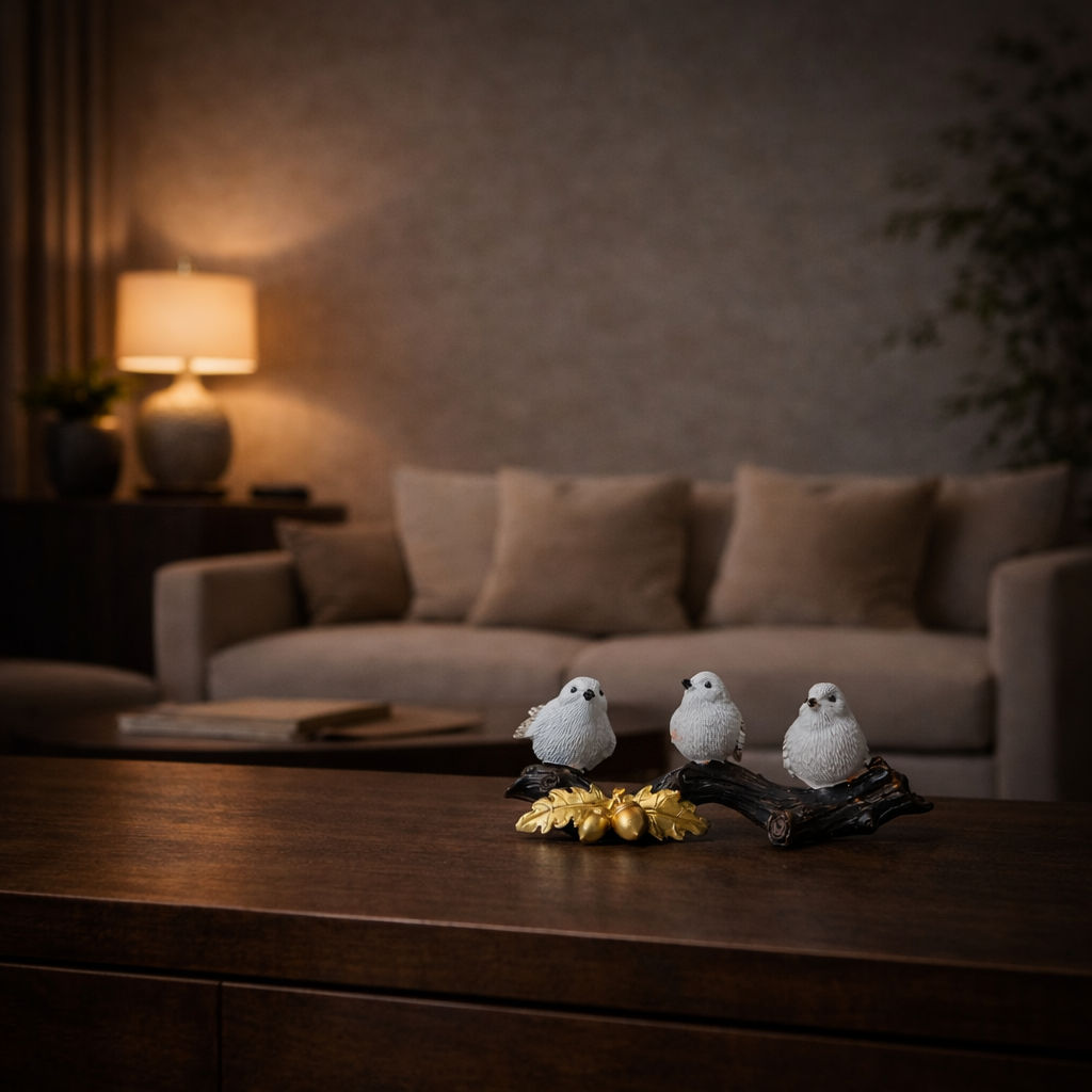 Three Birds on Branch Decorative Figurine