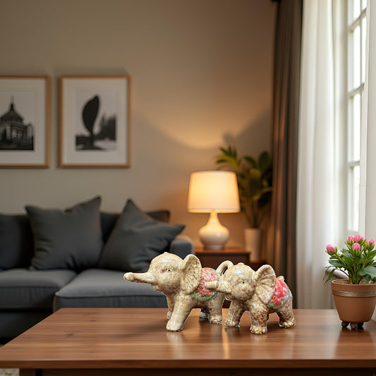 The Regal Parade – Ceramic Elephant Family Showpiece Set of 2