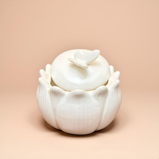 The Flutter Jar – Elegant White Ceramic Trinket Jar (Small)