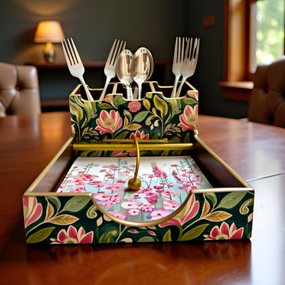 Emerald Petals Collection - Paper Napkin & Cutlery Holder