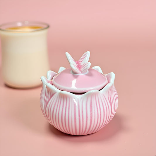 The Blush Flutter Jar – Elegant Pink Ceramic Trinket Jar (Small)