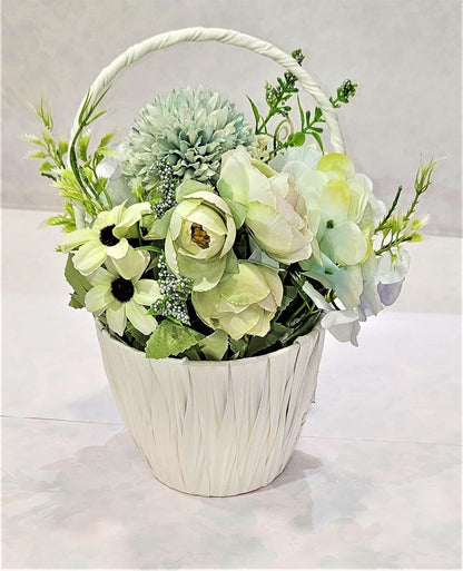 EverBloom Mint Floral Basket Artificial Flowers
