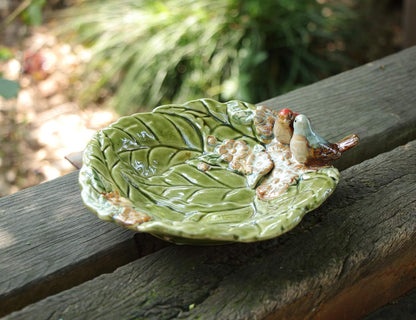 Leafy Ceramic Bird Bowl – Handcrafted Decorative Dish with Floral & Bird Detailing