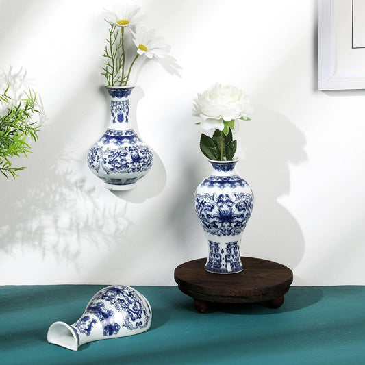 White Porcelain Wall Vase | Handmade Chinoiserie  ( Set of 3)