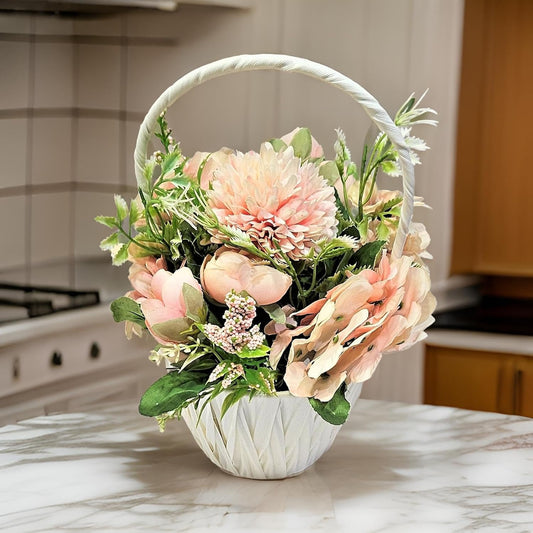 EverBloom Peach Floral Basket Artificial Flowers