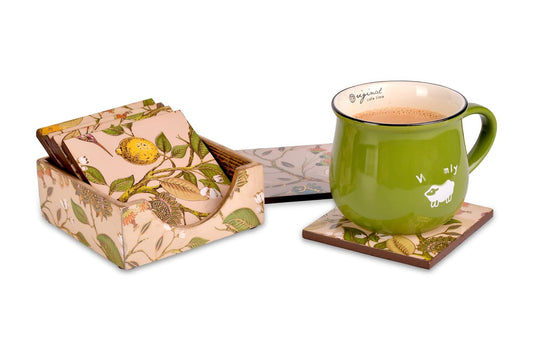 Tea Coasters Set of 6 with Stand || Indian Paisley