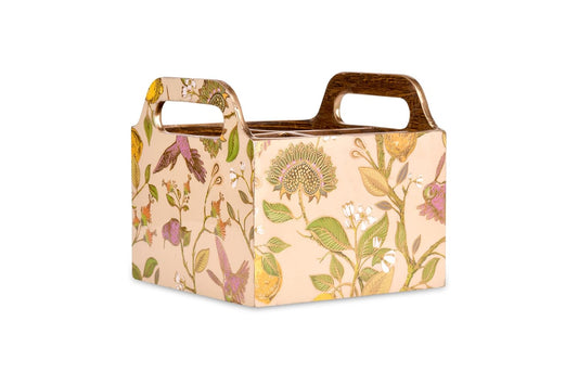 Cutlery Holder Wooden Floral Multi Colour with 4 Partitions