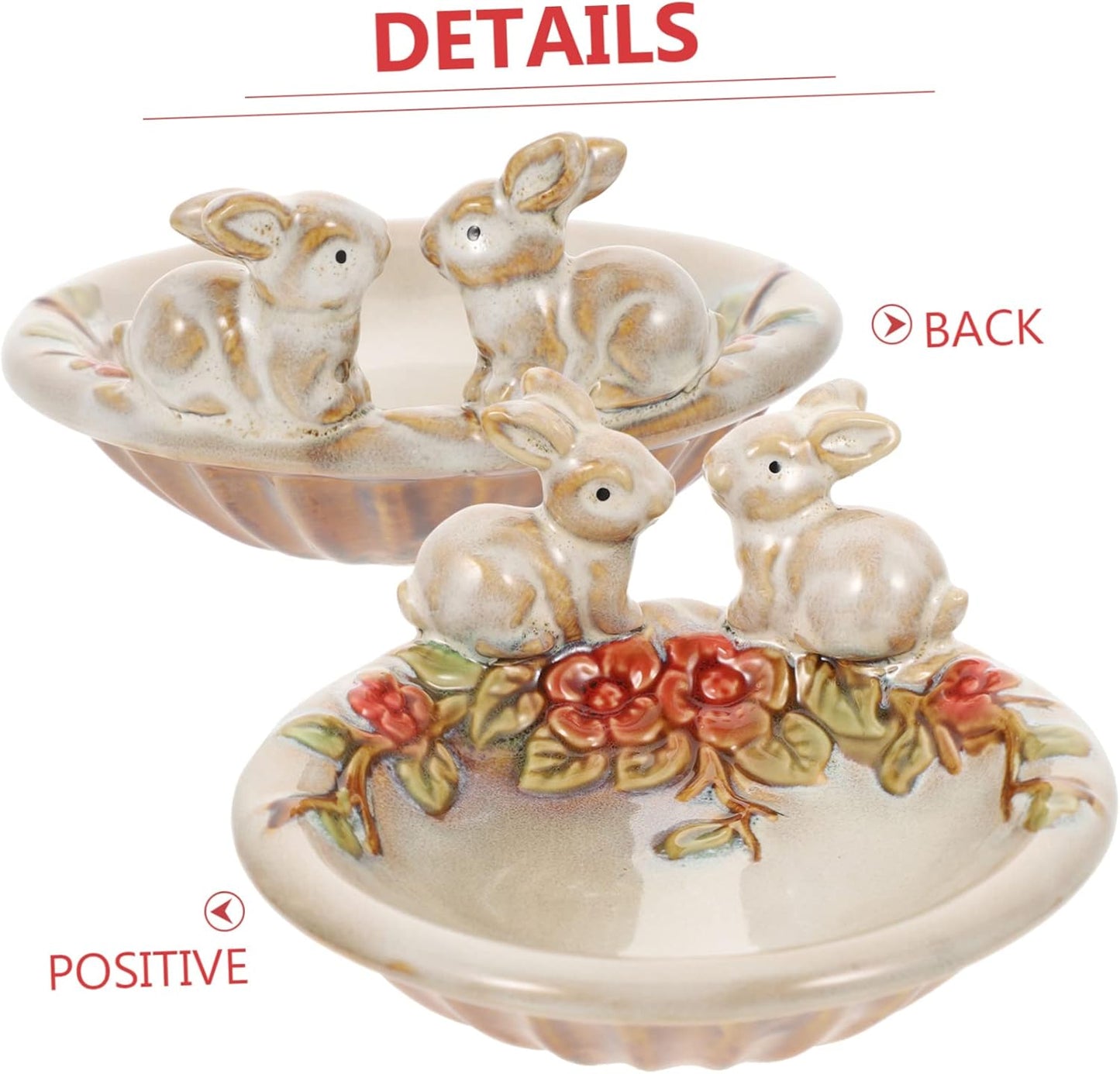 Ceramic Fawn Garden Dish – Handcrafted Decorative Bowl with Rabbit & Floral Design