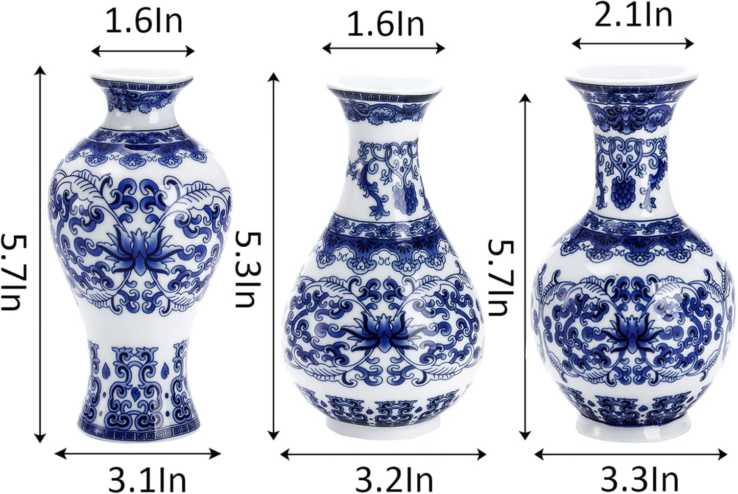 White Porcelain small Vase | Handmade Chinoiserie  ( Set of 3)