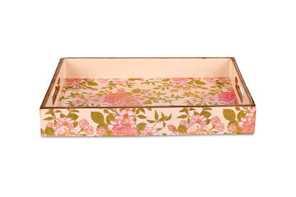 Wooden Glossy Floral Serving Tray Pink Blossom || Gold Plated Designs Medium
