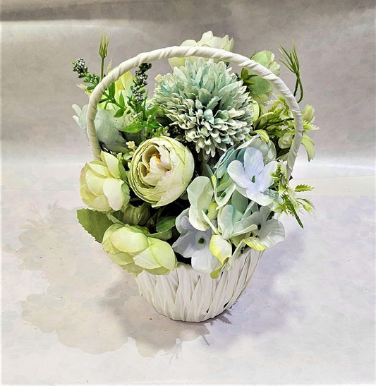 EverBloom Mint Floral Basket Artificial Flowers