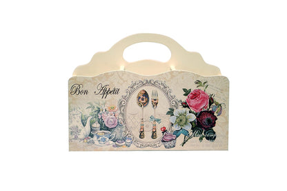 Cutlery Holder White Wooden Floral || 3 Partitions