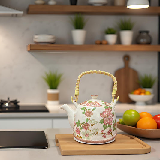 Oriental White & Pink Teapot with Sieve